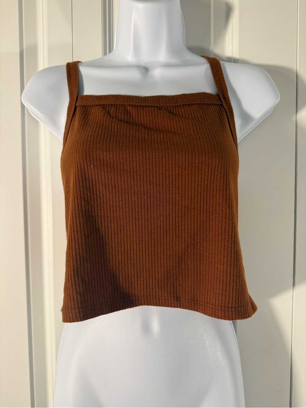 Forever 21 Ribbed Square Neck Crop Tank with Open Back - Brown
